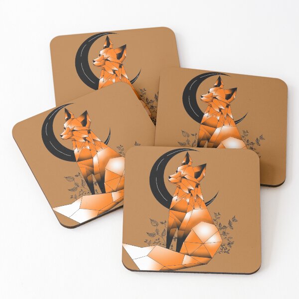Item preview, Geometric Fox with crescent Moon gold brown designed and sold by DemonicGloom.