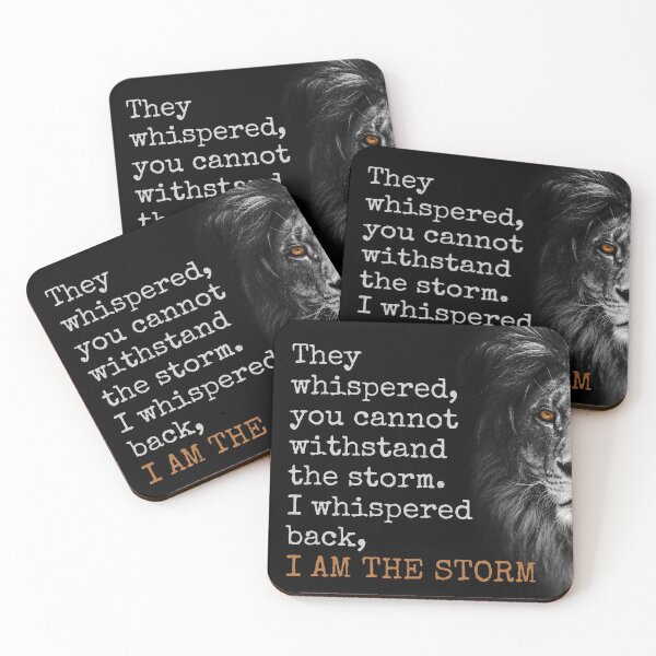 Item preview, I whispered back I am the storm, inspirational quote about life and strength with a fierce rainbow lion face designed and sold by Auntieck.