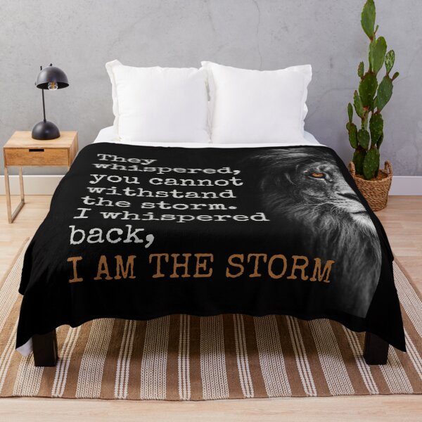 Item preview, I whispered back I am the storm, inspirational quote about life and strength with a fierce rainbow lion face designed and sold by Auntieck.