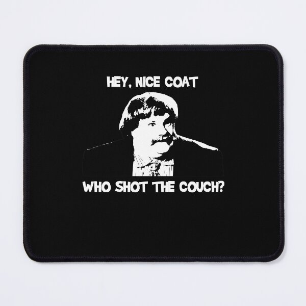 Item preview, Hey, Nice Coat Who Shot The Couch? White and Black Design designed and sold by RoseDaniel5.