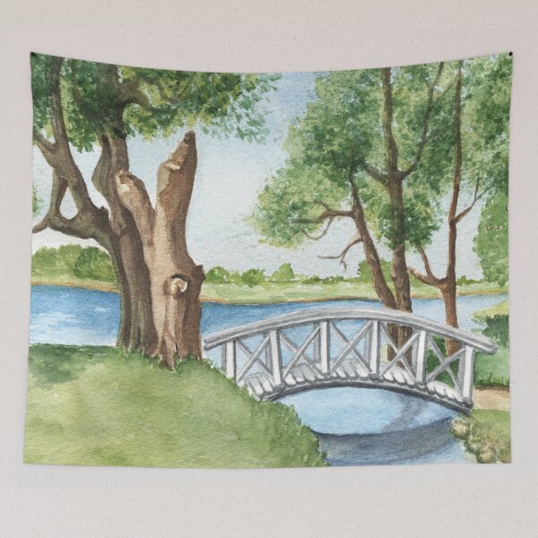 Item preview, Watercolor Lake And Bridge Painting designed and sold by Artsy Sign.