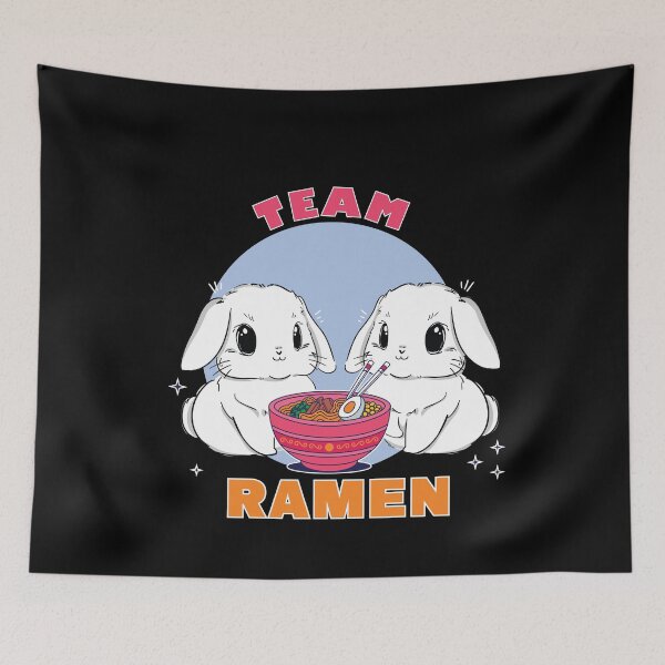 Item preview, Cute Kawaii Bunnies Eating Ramen for Animal Lovers  designed and sold by MadrigueraSM-.