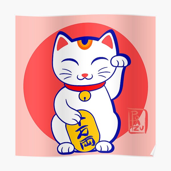 "Pink Lucky Cat" Poster by potatzu Redbubble