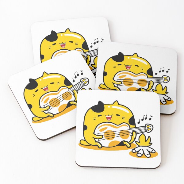 Item preview, Yellow cartoon cat singing and playing guitar while having a campfire. designed and sold by FANART ⭐ ⭐ ⭐ ⭐ ⭐.
