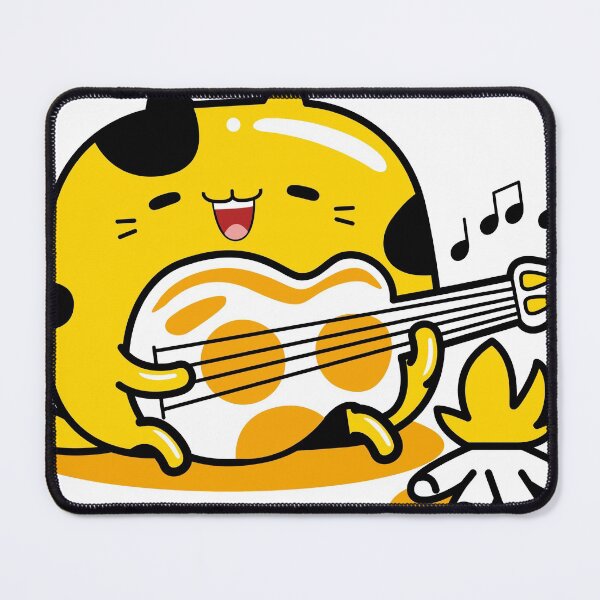 Item preview, Yellow cartoon cat singing and playing guitar while having a campfire. designed and sold by FANART ⭐ ⭐ ⭐ ⭐ ⭐.