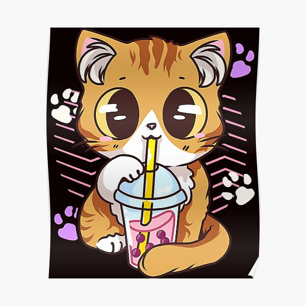 "Cute Kawaii Cat Boba Bubble Milk Tea " Poster by RobertsonMolly | Redbubble