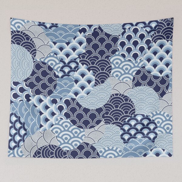 Item preview, Japanese Seigaiha Waves Blue Seamless Patterns Asian Art designed and sold by 108dragons.