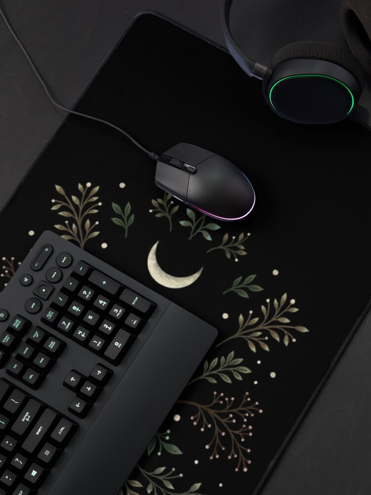 Thumbnail 4 of 5, Mouse Pad, Moonlit Garden-Olive Green designed and sold by episodicDrawing.