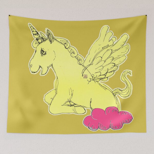 Item preview, Yellow Unicorn Horse Popping Up From A Cloud (Original Drawing by ACCI) designed and sold by VanyssaGraphics.