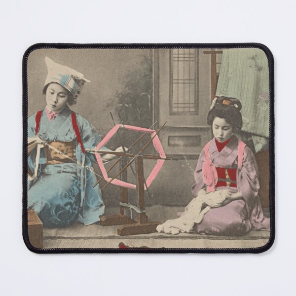 Item preview, Japanese Maiko Girls at the Spinning Wheel - Traditional Hand-made Colored Vintage Japan Picture designed and sold by FrostMintStudio.