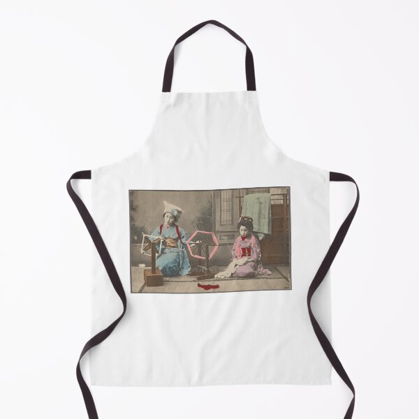 Item preview, Japanese Maiko Girls at the Spinning Wheel - Traditional Hand-made Colored Vintage Japan Picture designed and sold by FrostMintStudio.