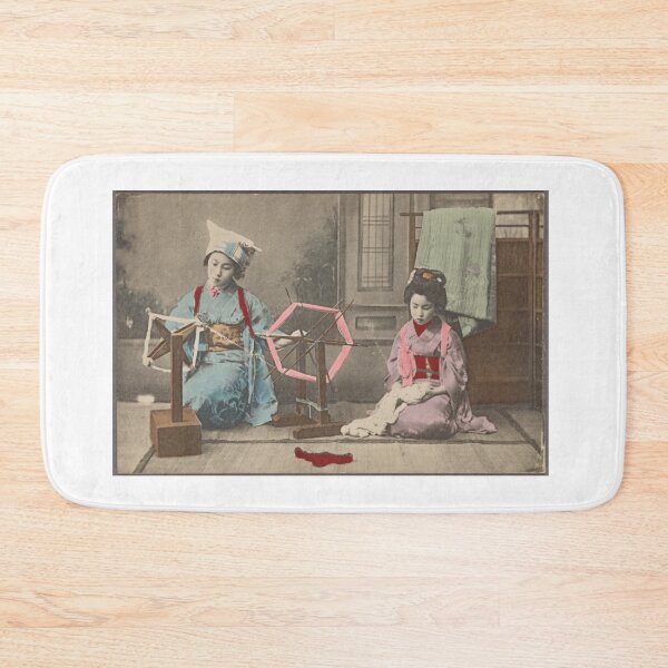 Item preview, Japanese Maiko Girls at the Spinning Wheel  - Traditional Hand-made Colored Vintage Japan Picture  designed and sold by FrostMintStudio.