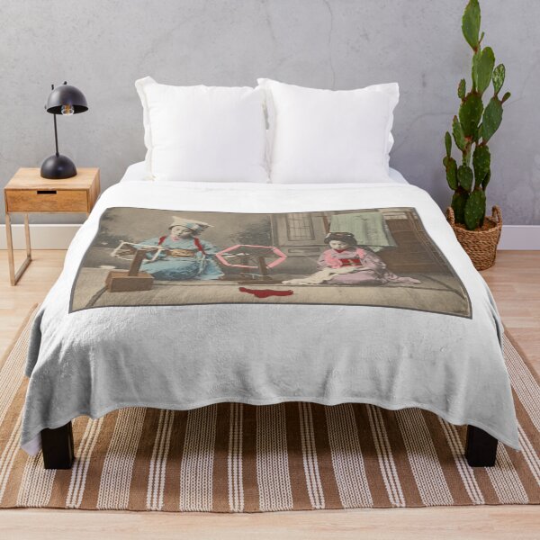 Item preview, Japanese Maiko Girls at the Spinning Wheel  - Traditional Hand-made Colored Vintage Japan Picture  designed and sold by FrostMintStudio.