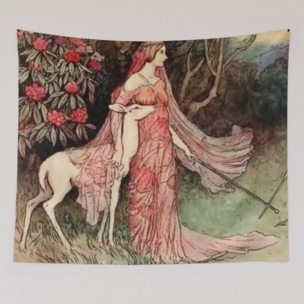 Item preview, Lady and a Deer by Warwick Goble  designed and sold by ArtHistoryLover.
