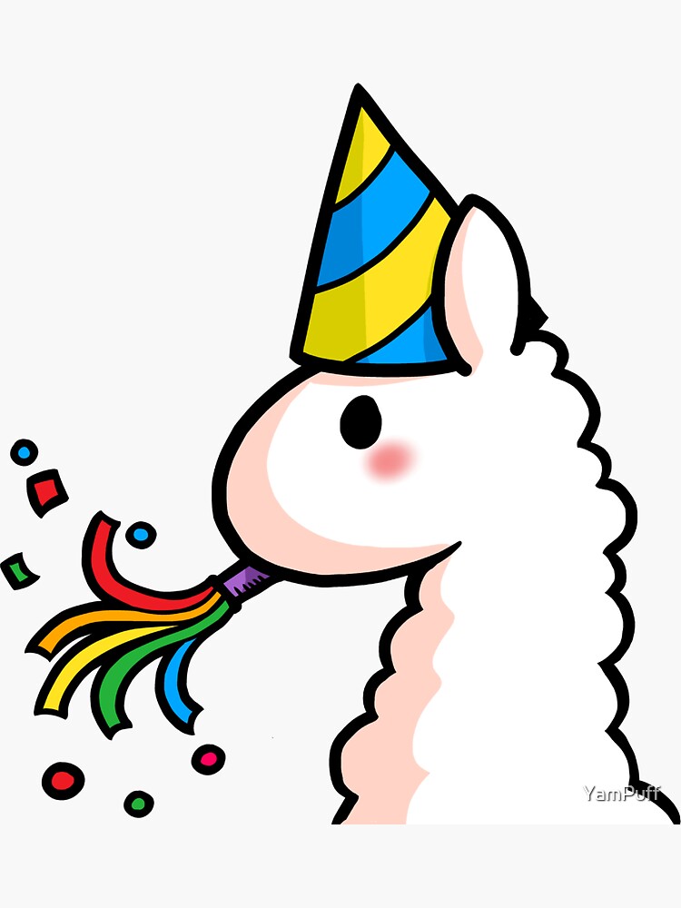 Happy Birthday Llama sticker by YamPuff featuring a stylized cheerful llama