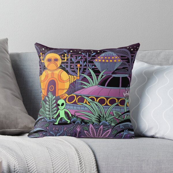 UFO Landing Throw Pillow