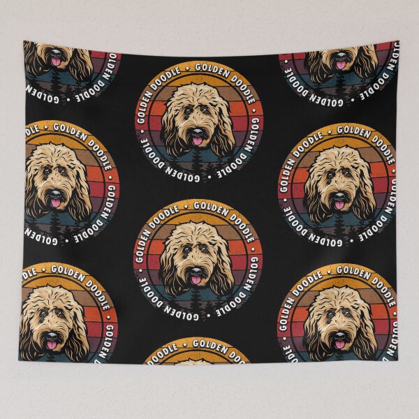 Item preview, Golden Doodle distressed sunset retro dog face design designed and sold by SamRVstore.