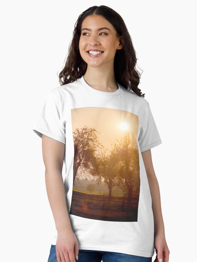 Thumbnail 2 of 7, Classic T-Shirt, Dreamy Orchard Sunset designed and sold by BeckmogArt.