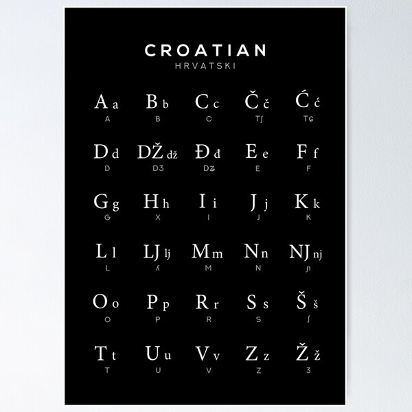 Artikel-Vorschau von Kroatische Alphabet-Tabelle, Kroatien-Sprachtabelle, Schwarz, designt und verkauft von typelab.