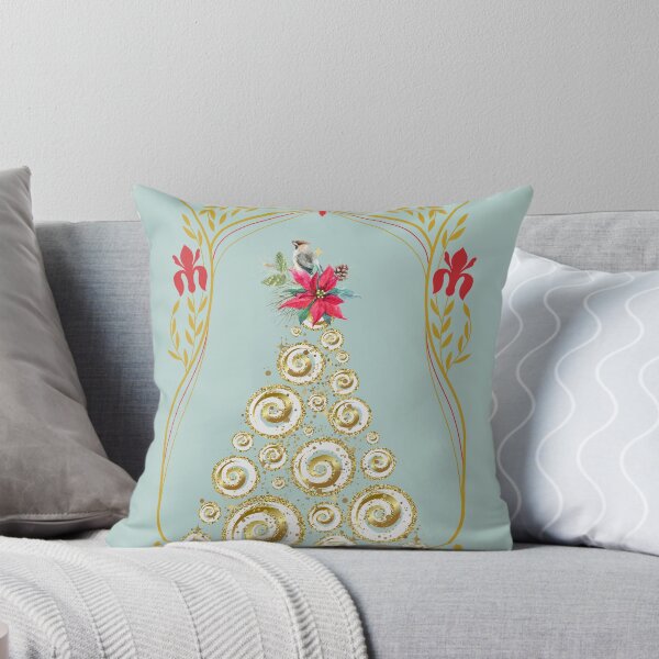 Item preview, Christmas Art Nouveau Bird and Poinsettia Red, Gold and Jade designed and sold by Embodied Goddesses.