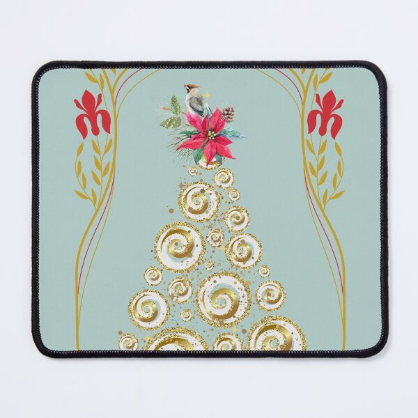 Item preview, Christmas Art Nouveau Bird and Poinsettia Red, Gold and Jade designed and sold by Embodied Goddesses.