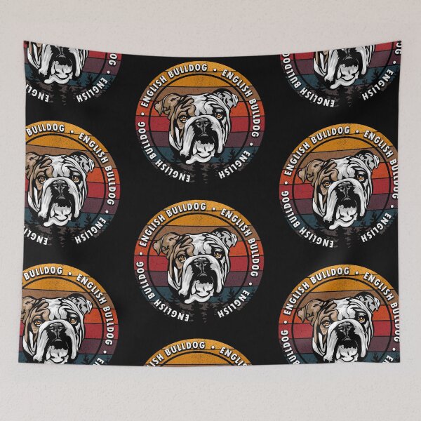 Item preview, English Bulldog distressed sunset retro dog face design designed and sold by SamRVstore.
