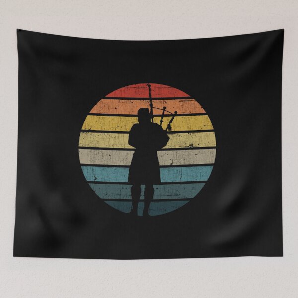 Item preview, Bagpipe Silhouette On A Distressed Retro Sunset print designed and sold by theodoros20.