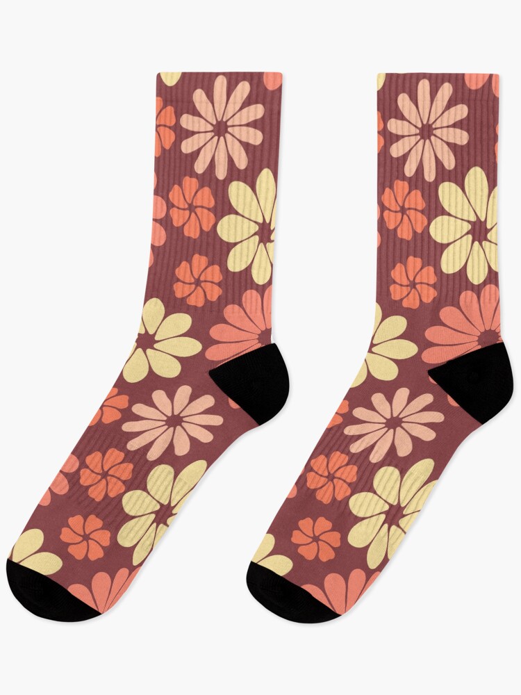 Thumbnail 1 of 5, Socks, Flower pattern, mauve background designed and sold by NatTyler.