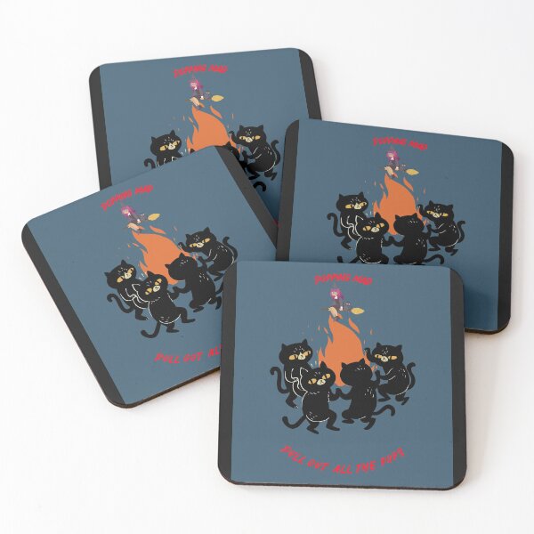 Item preview, Black cats dancing around a burning fire and a witch riding a broom with her black cat watching them designed and sold by azizashop ⭐⭐⭐⭐⭐Raoudi.