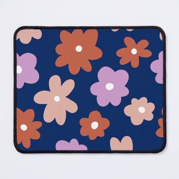 Item preview, Happy retro flowers, violet, brick red and powder pink with background in dark blue designed and sold by Nadezda Kravcenko.