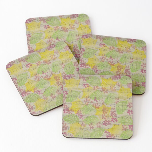 Item preview, Hand Cut Block Print Spring Blossoms and Leaves on Music designed and sold by LymphomaLass.
