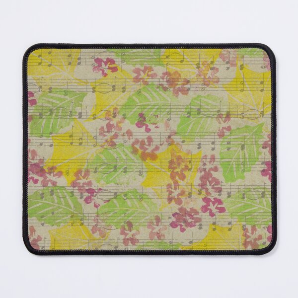 Item preview, Hand Cut Block Print Spring Blossoms and Leaves on Music designed and sold by LymphomaLass.