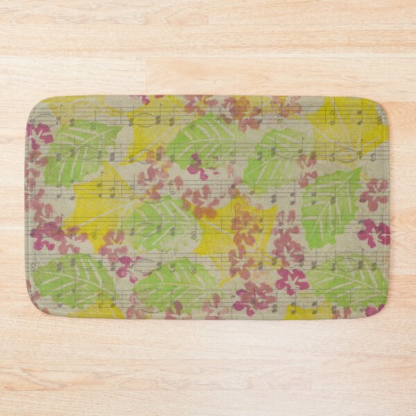 Item preview, Hand Cut Block Print Spring Blossoms and Leaves on Music designed and sold by LymphomaLass.