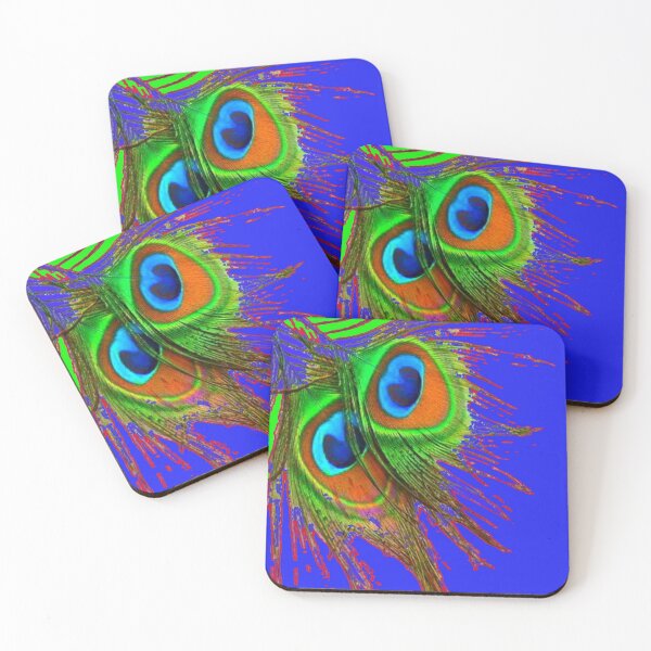 Item preview,   GREEN PEACOCK FEATHERS PATTERN BLUE ART   designed and sold by sharlesart.