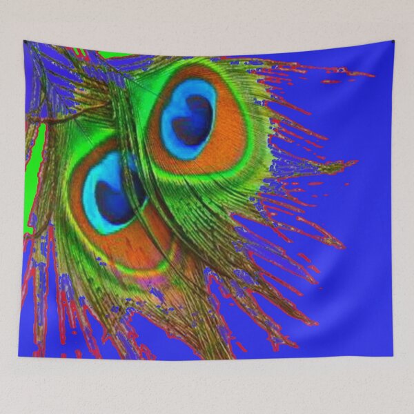 Item preview,   GREEN PEACOCK FEATHERS PATTERN BLUE ART   designed and sold by sharlesart.