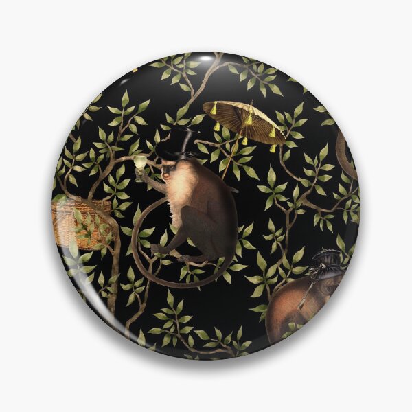 Item preview, Vintage Chinoiserie Monkeys black Botanical Night Garden Nightgarden designed and sold by UtArt.