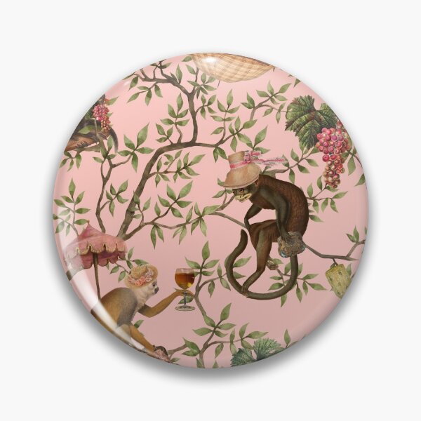 Item preview, Copy of Vintage Chinoiserie Monkeys Botanical Garden pink Nightgarden designed and sold by UtArt.