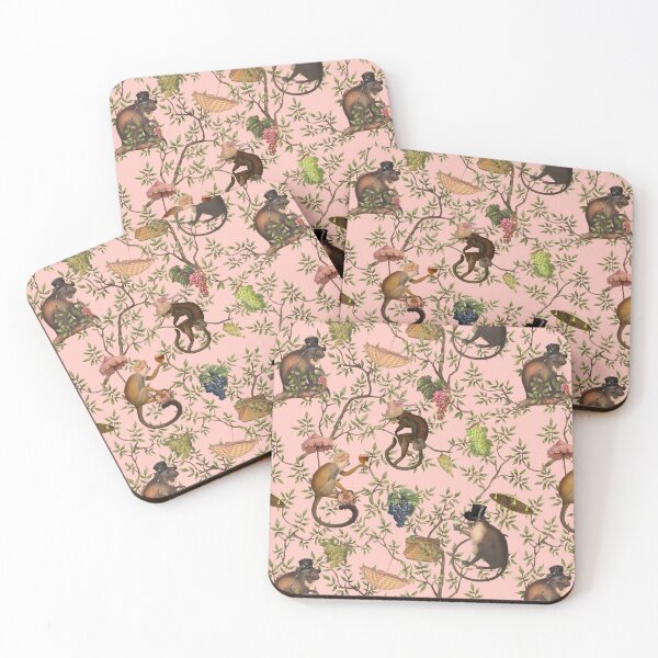Item preview, Copy of Vintage Chinoiserie Monkeys Botanical Garden pink Nightgarden designed and sold by UtArt.