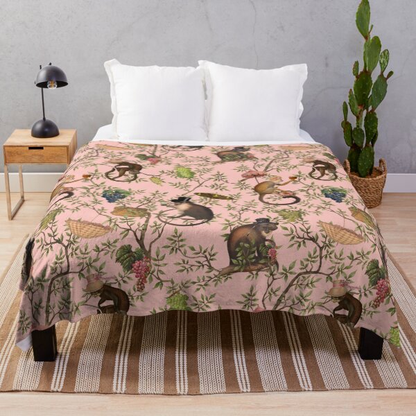 Item preview, Copy of Vintage Chinoiserie Monkeys Botanical Garden pink Nightgarden designed and sold by UtArt.