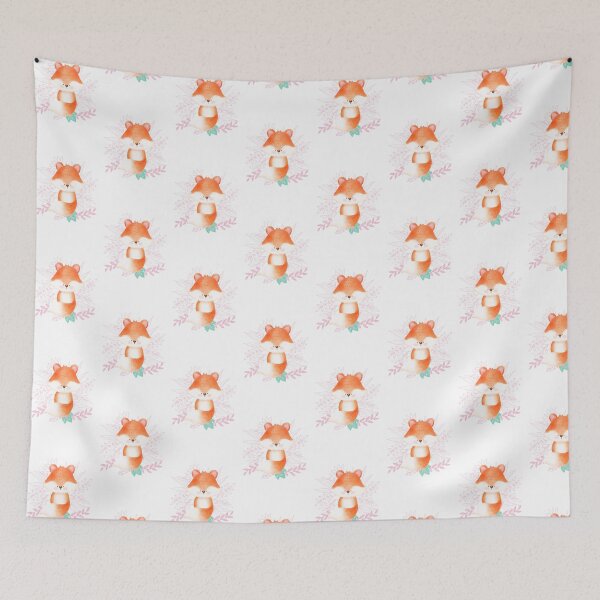 Item preview, Cute Baby Fox with Flowers White designed and sold by OutofFocusShop.