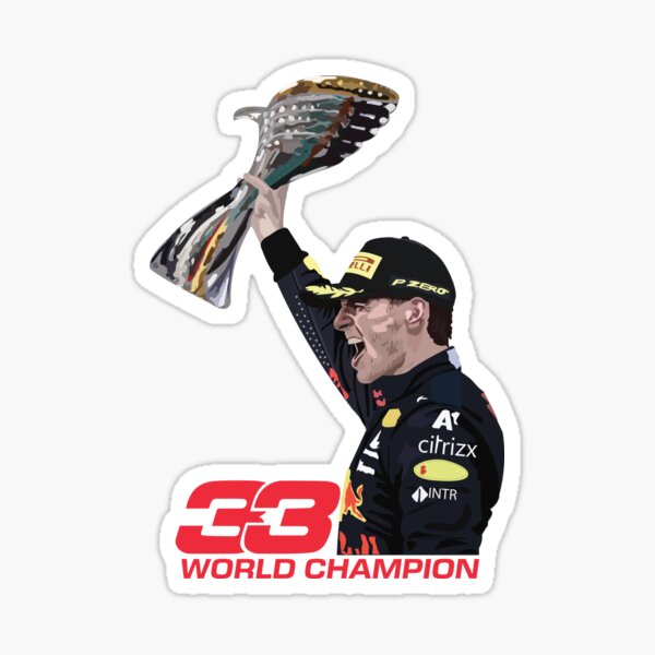 Verstappen Celebrating Dubai Gp 2021 World Champion With Trophy Sticker