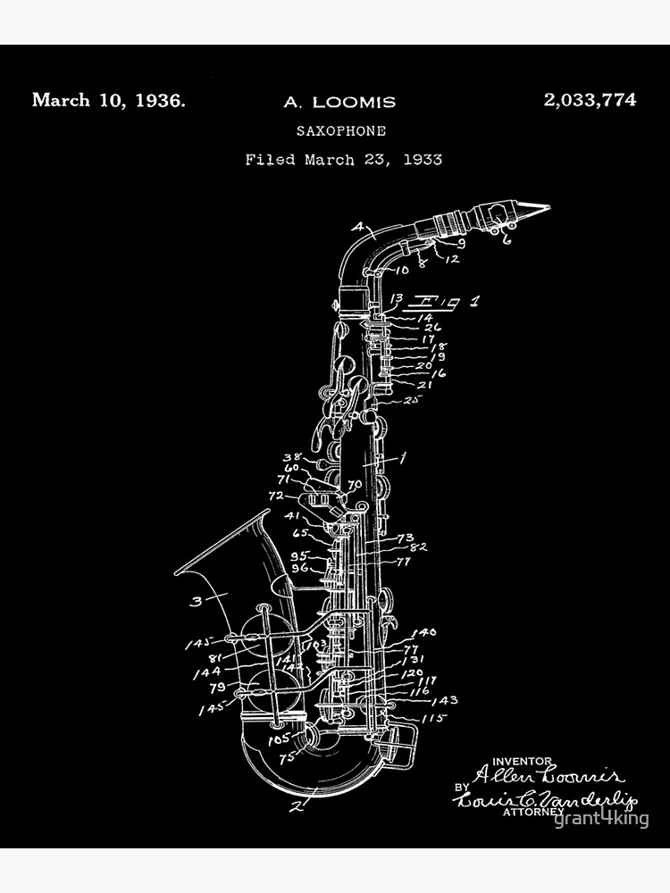 "Saxophone Blueprint Patent Sax Player Diagram Outline Sketch design