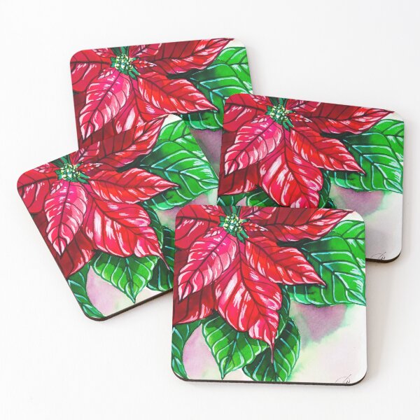 Item preview, Poinsettia - Christmas floral watercolor painting designed and sold by Kate Holloman Art.