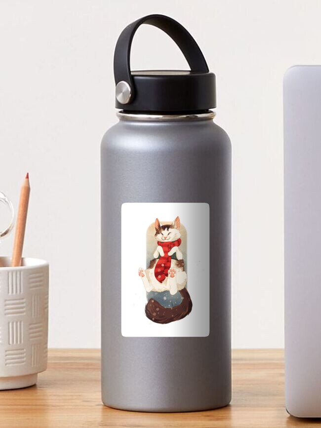 Thumbnail 1 of 3, Sticker, Happy Holidays - Murdock the Cat designed and sold by PencilCat.