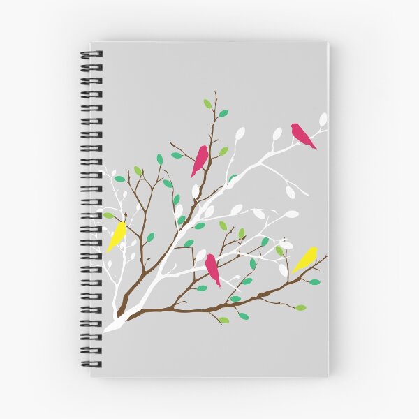 Item preview, White & brown branch with the colorful green and orange leaves and colorful birds designed and sold by aquapixel.
