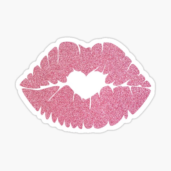 "Glitter Lips Kiss Plump Heart Sparkles Pink Lipstick Makeup" Sticker