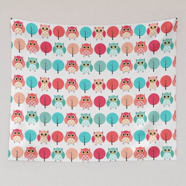 Aperçu de l'œuvre Mignon, drôle, kawaii, motif de hibou, rouge, vert, bleu créée et vendue par Jaydee001.