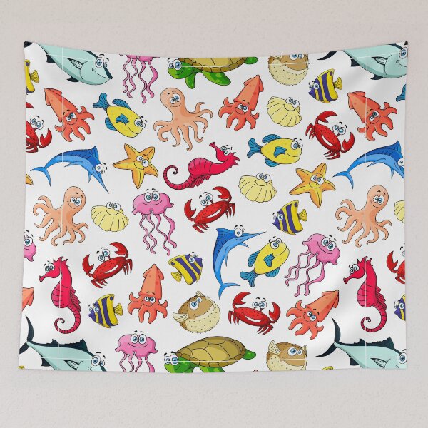Item preview, Cute and Funny Mixed Sea Life Nautical Seamless Pattern. Shells and Fish, Octopus, Crab designed and sold by silviaol.