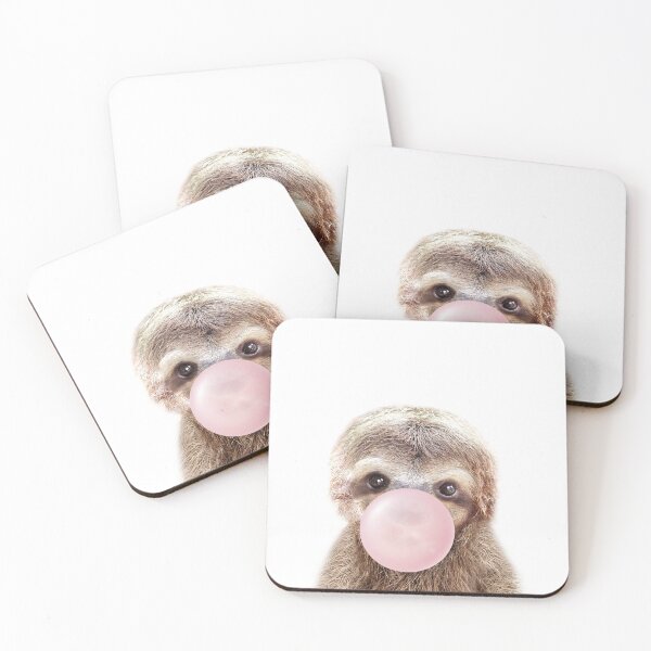 Item preview, Baby Sloth Blowing Pink Bubble Gum, Baby Girl, Kids Art, Nursery, Baby Animals Art Print by Synplus designed and sold by synplus.