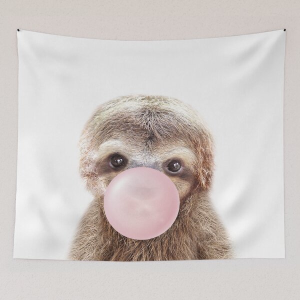 Item preview, Baby Sloth Blowing Pink Bubble Gum, Baby Girl, Kids Art, Nursery, Baby Animals Art Print by Synplus designed and sold by synplus.